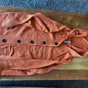Orange Button Hooded Sweater